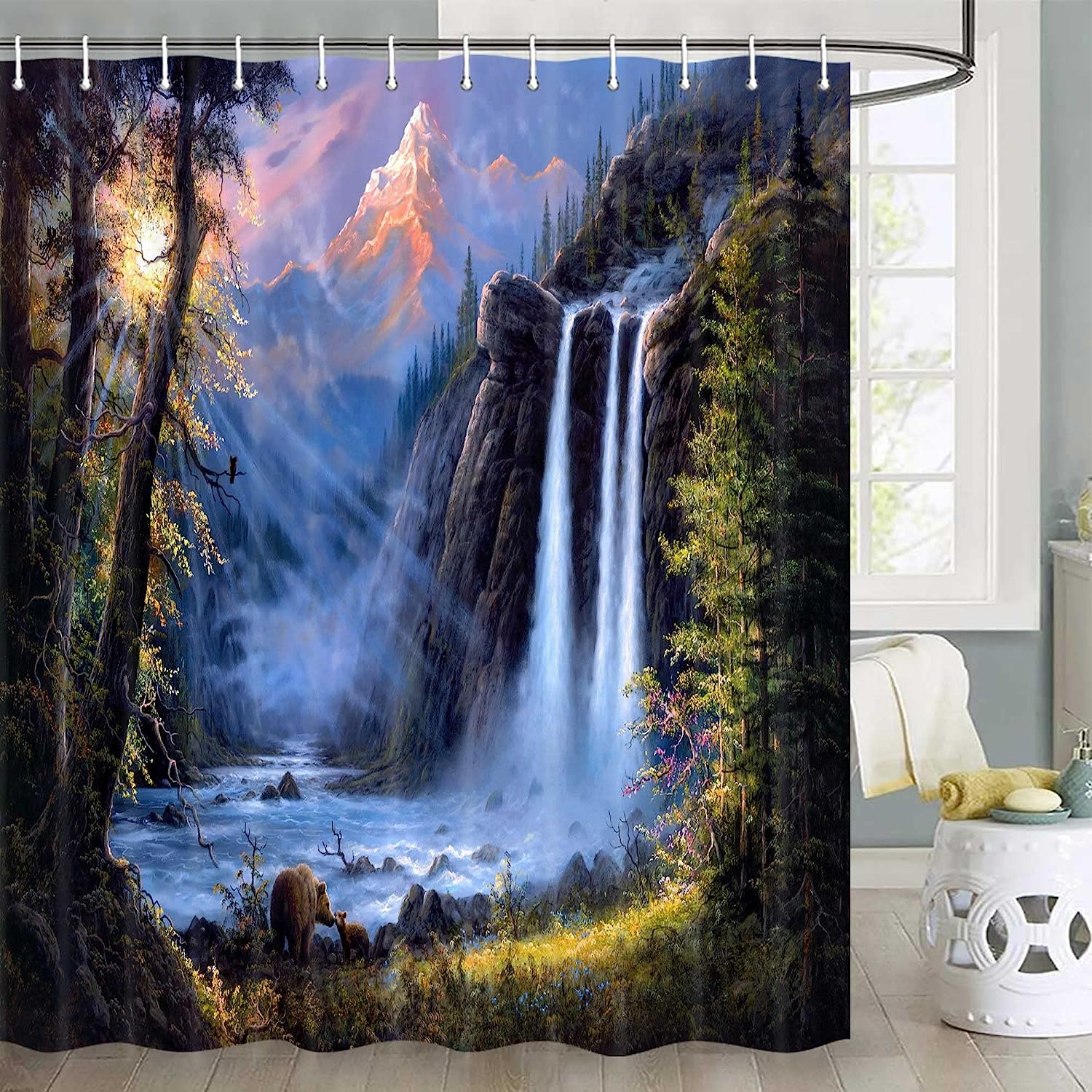 Forest Bear Shower Curtain For A Woodland Bathroom Decor, Nature-Themed Bathroom Accessories - Image 2