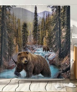 Forest Bear Shower Curtain - Wildlife And Nature Bathroom Decor