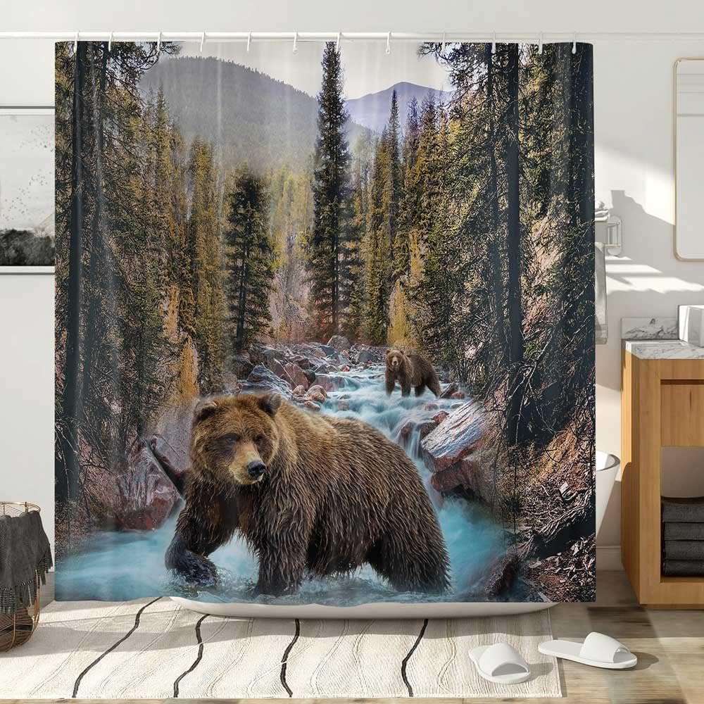 Forest Bear Shower Curtain - Wildlife And Nature Bathroom Decor