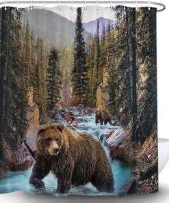 Forest Bear Shower Curtain - Wildlife And Nature Bathroom Decor