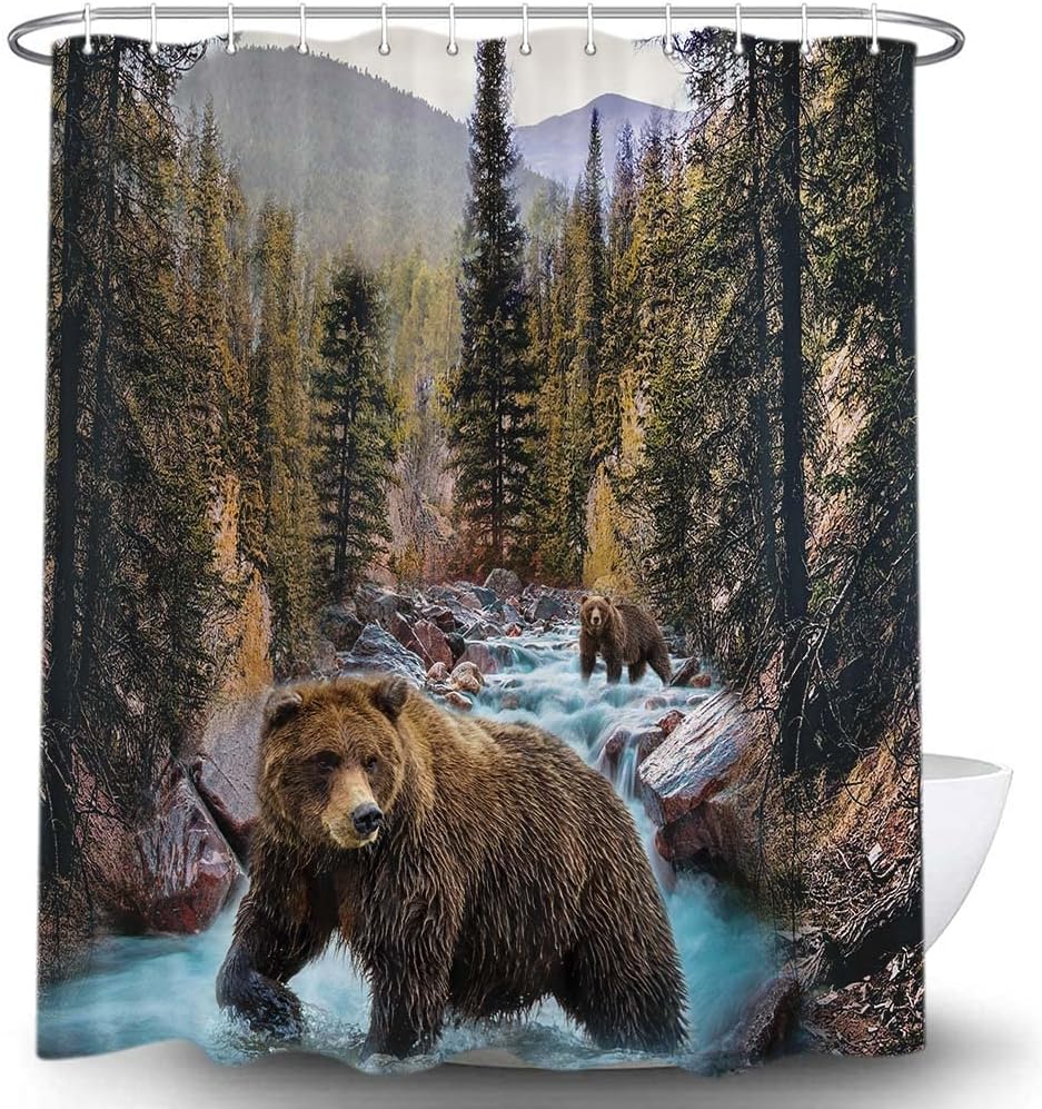 Forest Bear Shower Curtain - Wildlife And Nature Bathroom Decor