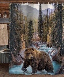 Forest Bear Shower Curtain - Wildlife And Nature Bathroom Decor