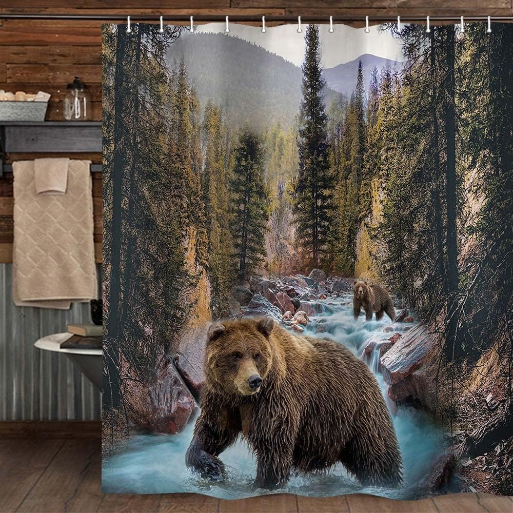 Forest Bear Shower Curtain - Wildlife And Nature Bathroom Decor