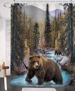 Forest Bear Shower Curtain - Wildlife And Nature Bathroom Decor
