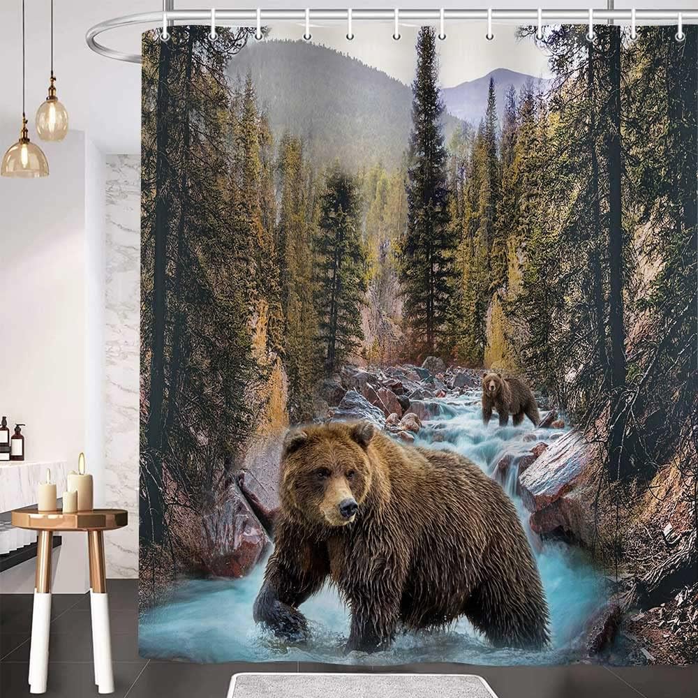 Forest Bear Shower Curtain - Wildlife And Nature Bathroom Decor