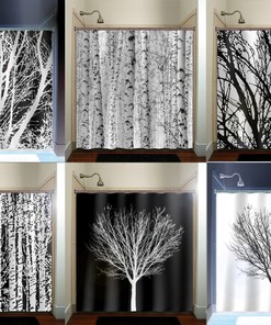 Forest Birch Tree Shower Curtain With Matching Custom Accessories - Fabric Shower Stall Tapestry Valance Towel