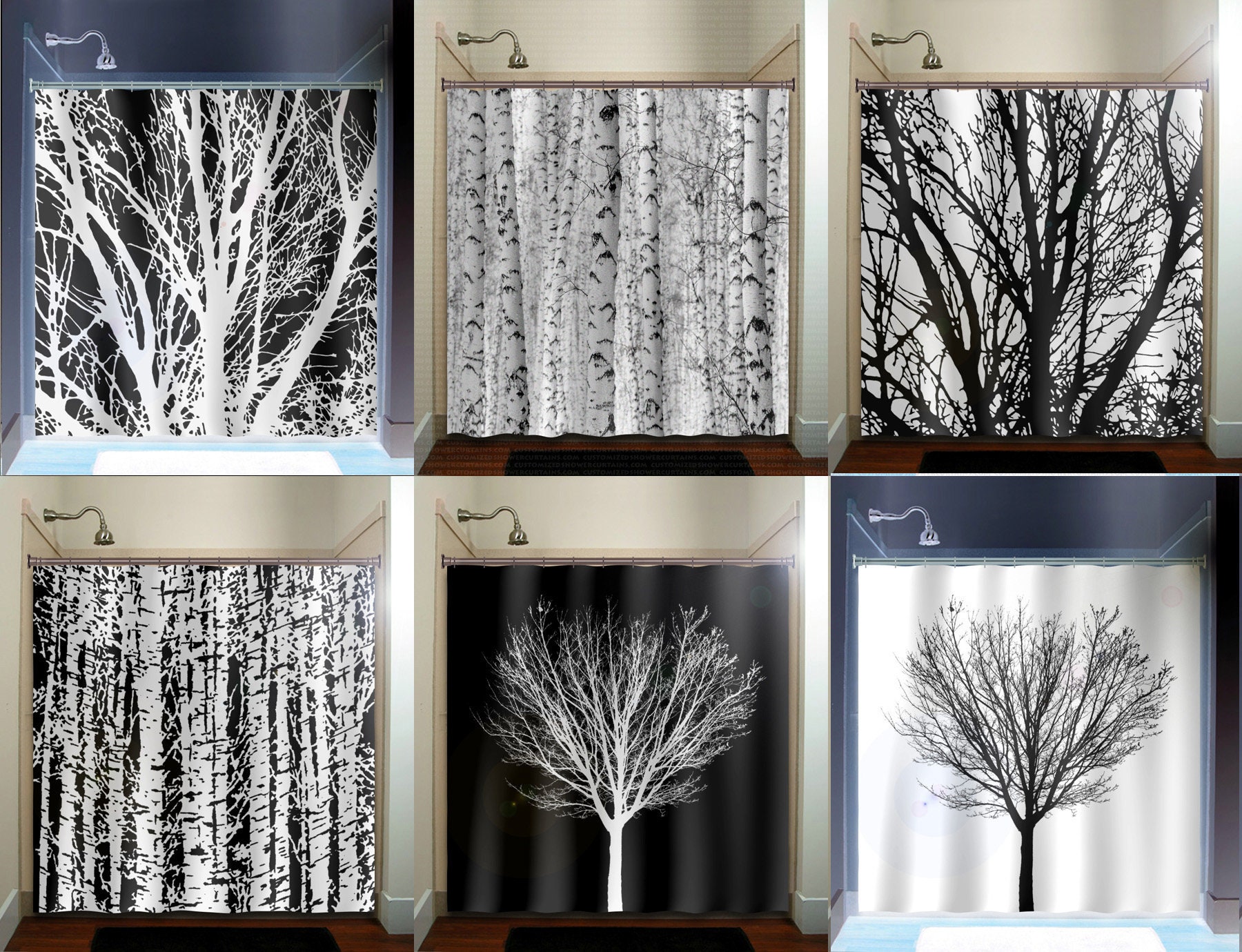 Forest Birch Tree Shower Curtain With Matching Custom Accessories - Fabric Shower Stall Tapestry Valance Towel