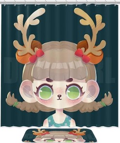 Forest Christmas Deer Little Girl Print Shower Curtain - Whimsical And Cozy Design