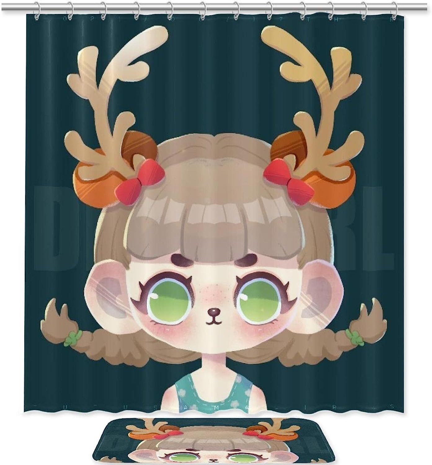 Forest Christmas Deer Little Girl Print Shower Curtain - Whimsical And Cozy Design