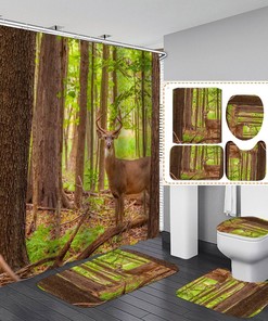 Forest Deer Elk New Wild Animal Shower Curtain - Forest Deer Elk Wild Animal