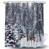 Forest Deer Red Birds Fabric Shower Curtain Waterproof Art Bathroom Decor