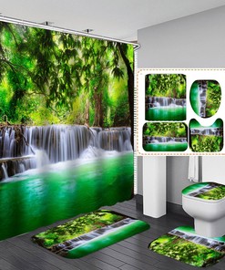 Forest Falls Landscape Waterproof Shower Curtain With Jungle And Trees - Forest Falls Landscape