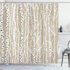 Forest Foliage Abstract Trunks Shower Curtain In Tan, Pale Green, And Black