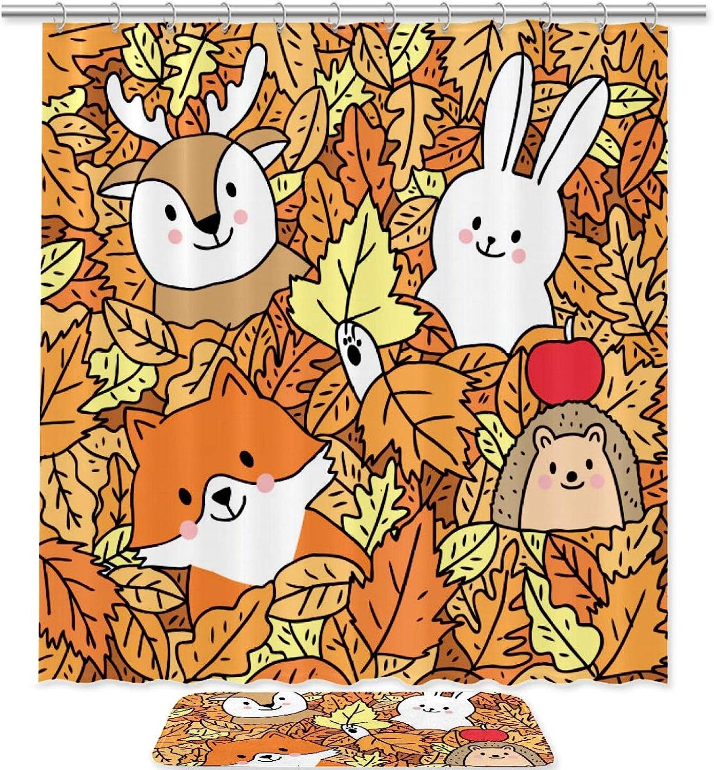 Forest Friends Shower Curtain - Cute Fox Deer Rabbit Hedgehog Design