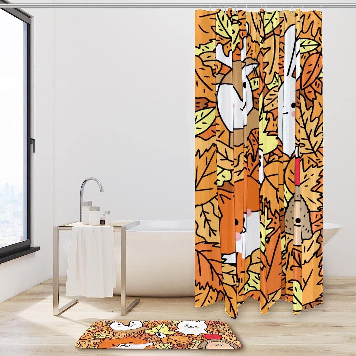 Forest Friends Shower Curtain - Cute Fox Deer Rabbit Hedgehog Design - Image 2