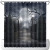 Forest Full Moon And Black Cat Shadow Shower Curtain - Rustic Halloween Decor