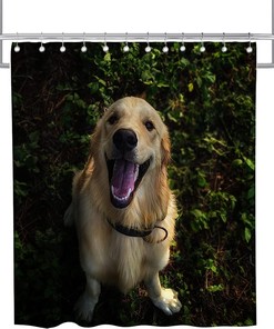 Forest Funny Dog Tongue Out Animal Unique Shower Curtain Waterproof Washable Green