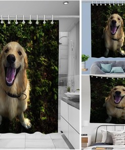 Forest Funny Dog Tongue Out Animal Unique Shower Curtain Waterproof Washable Green