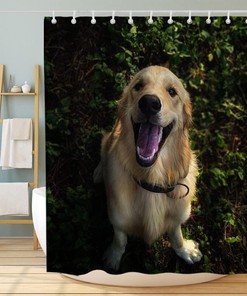 Forest Funny Dog Tongue Out Animal Unique Shower Curtain Waterproof Washable Green