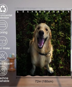 Forest Funny Dog Tongue Out Animal Unique Shower Curtain Waterproof Washable Green