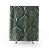 Forest Green & Gold Abstract Fan Pattern Art Nouveau Shower Curtain - Custom Durable Fabric