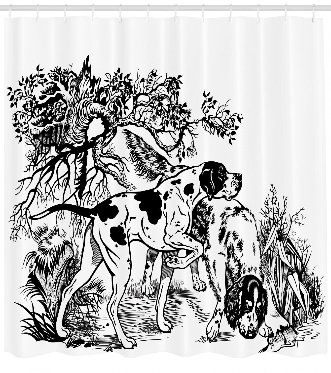 Forest Hunting Dogs Print Shower Curtain for Hunting Lodge Bathroom Decor