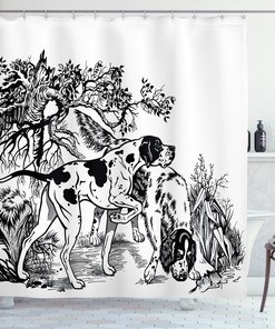 Forest Hunting Dogs Print Shower Curtain for Hunting Lodge Bathroom Decor