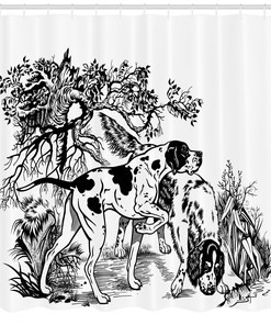 Forest Hunting Dogs Print Shower Curtain for Hunting Lodge Bathroom Decor