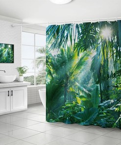 Forest In The Sun Printed Tropical Jungle Shower Curtain