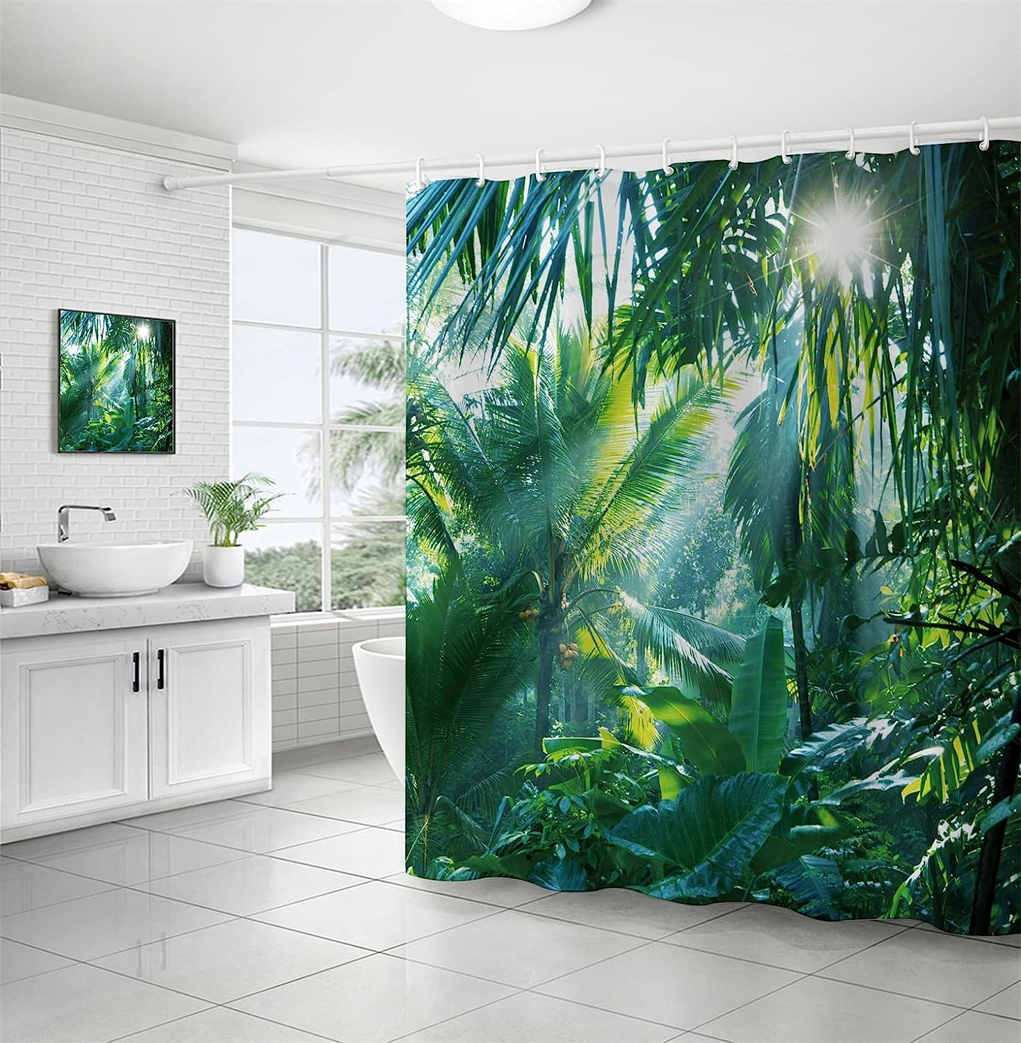 Forest In The Sun Printed Tropical Jungle Shower Curtain