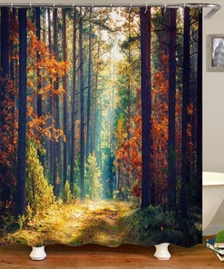 Forest Jungle Green Plant Shower Curtain with Spring Summer Scenery & Style