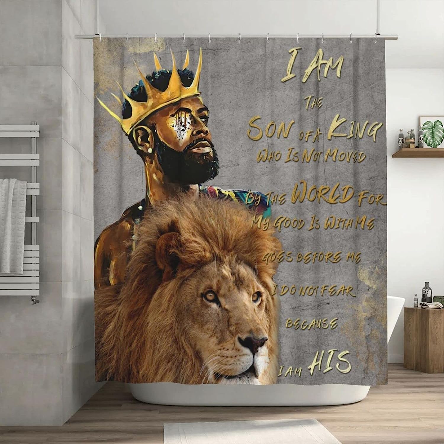 Forest Jungle Lion Gold Black Fashion Man Inspirational Prince Quotes Unique Shower Curtain Afro Home Decoration