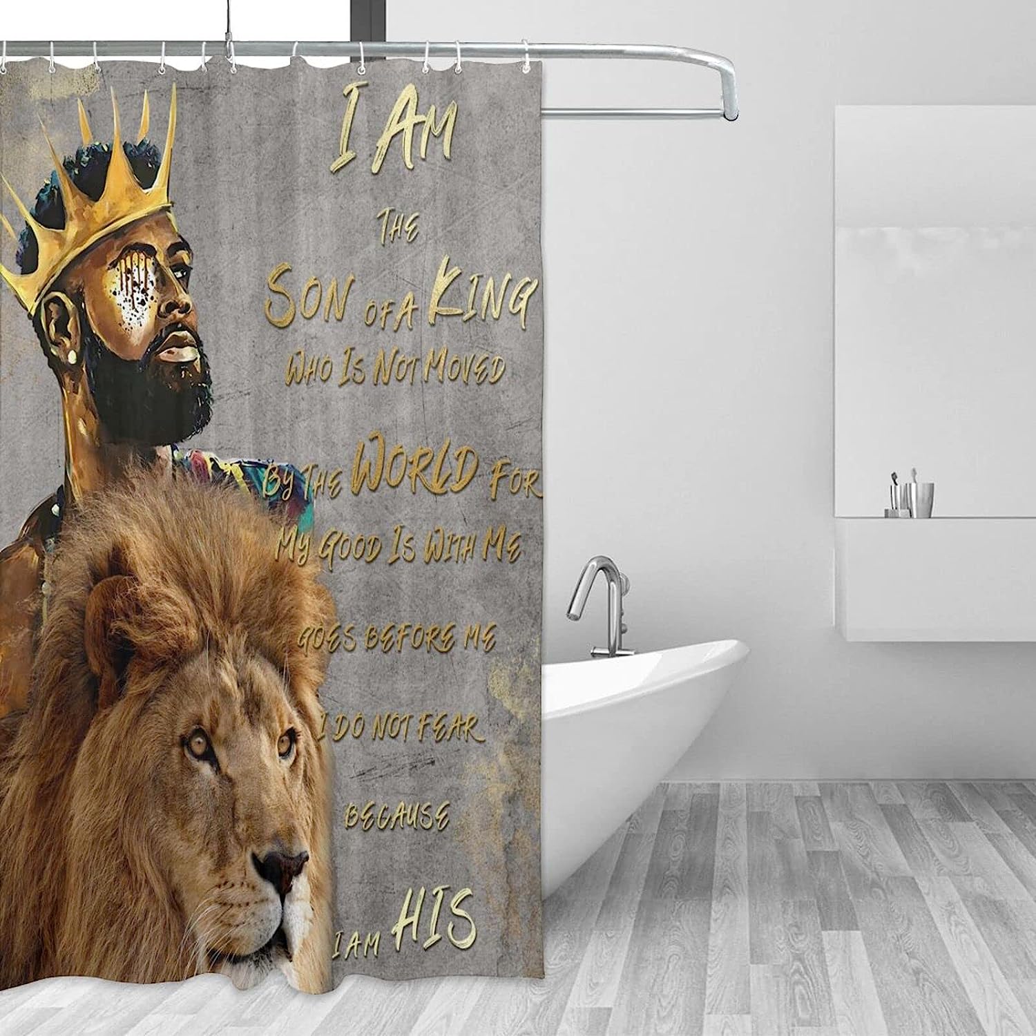 Forest Jungle Lion Gold Black Fashion Man Inspirational Prince Quotes Unique Shower Curtain Afro Home Decoration - Image 2
