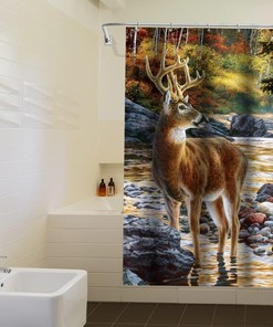 Forest Jungle Wildlife Cute Deer Hunting Camo Shower Curtain for a Rustic Bathroom