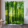Forest Landscape Shower Curtain with Green Trees and Sunrise Design for a Refreshing Bath