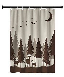 Forest Mountain Happy Camper Cloth Fabric RV Bathroom Decor Shower Curtain