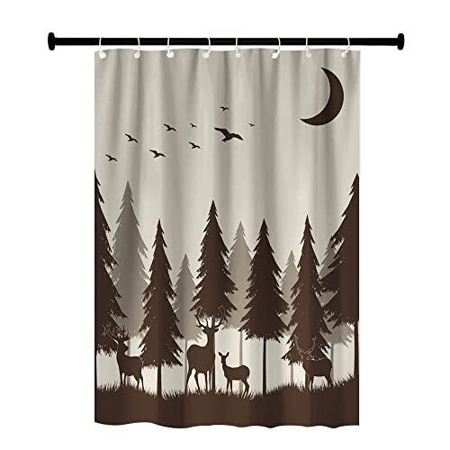 Forest Mountain Happy Camper Cloth Fabric RV Bathroom Decor Shower Curtain