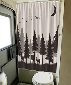Forest Mountain Happy Camper Cloth Fabric RV Bathroom Decor Shower Curtain