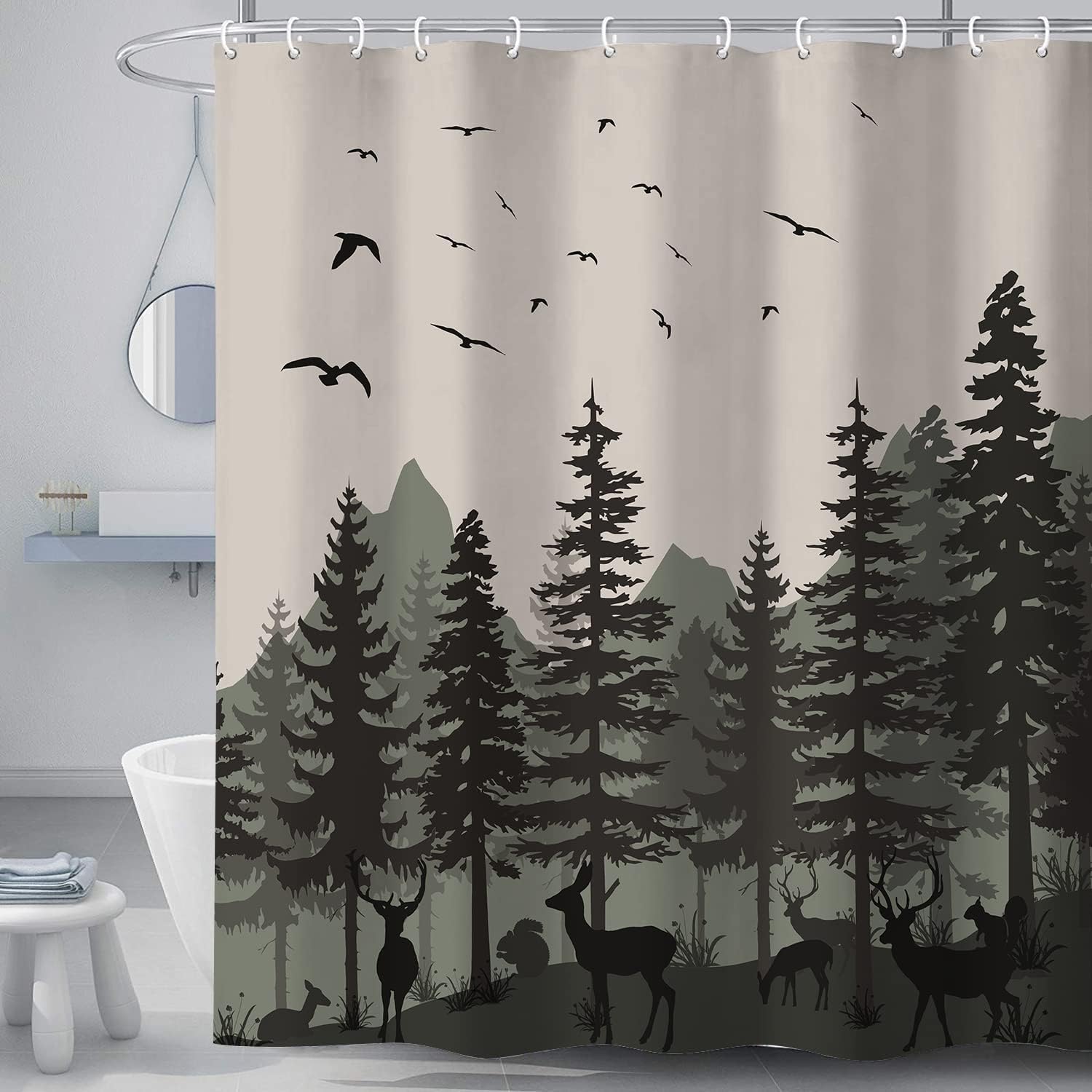 Forest Mountains Shower Curtain For An Adventure-Themed Bathroom