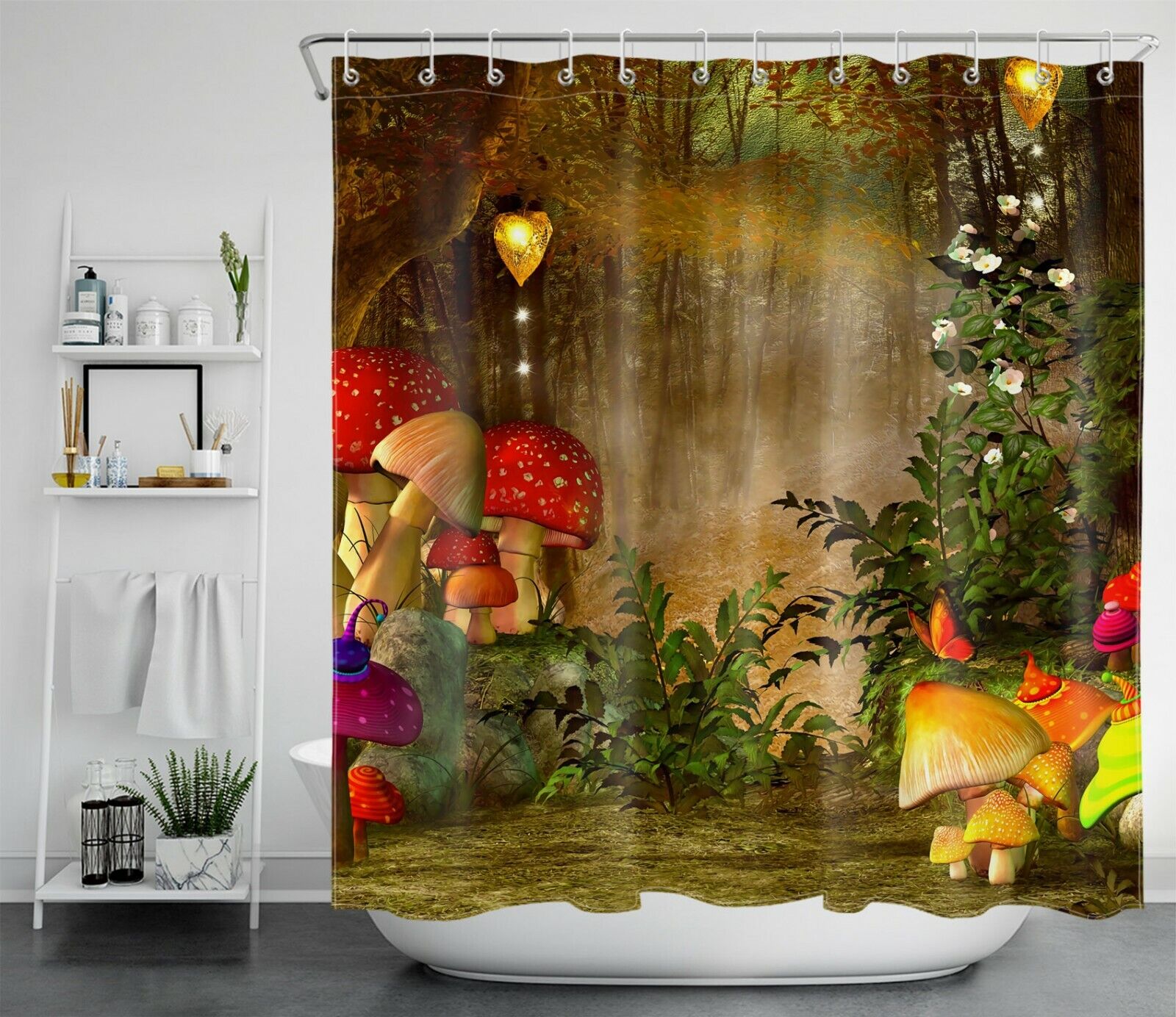 Forest Mushroom Pattern Shower Curtain For Nature Lovers - Forest Mushroom Pattern