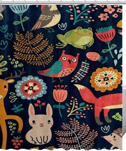 Forest Owl Deer Animal Full Size Shower Curtain for Bathroom
