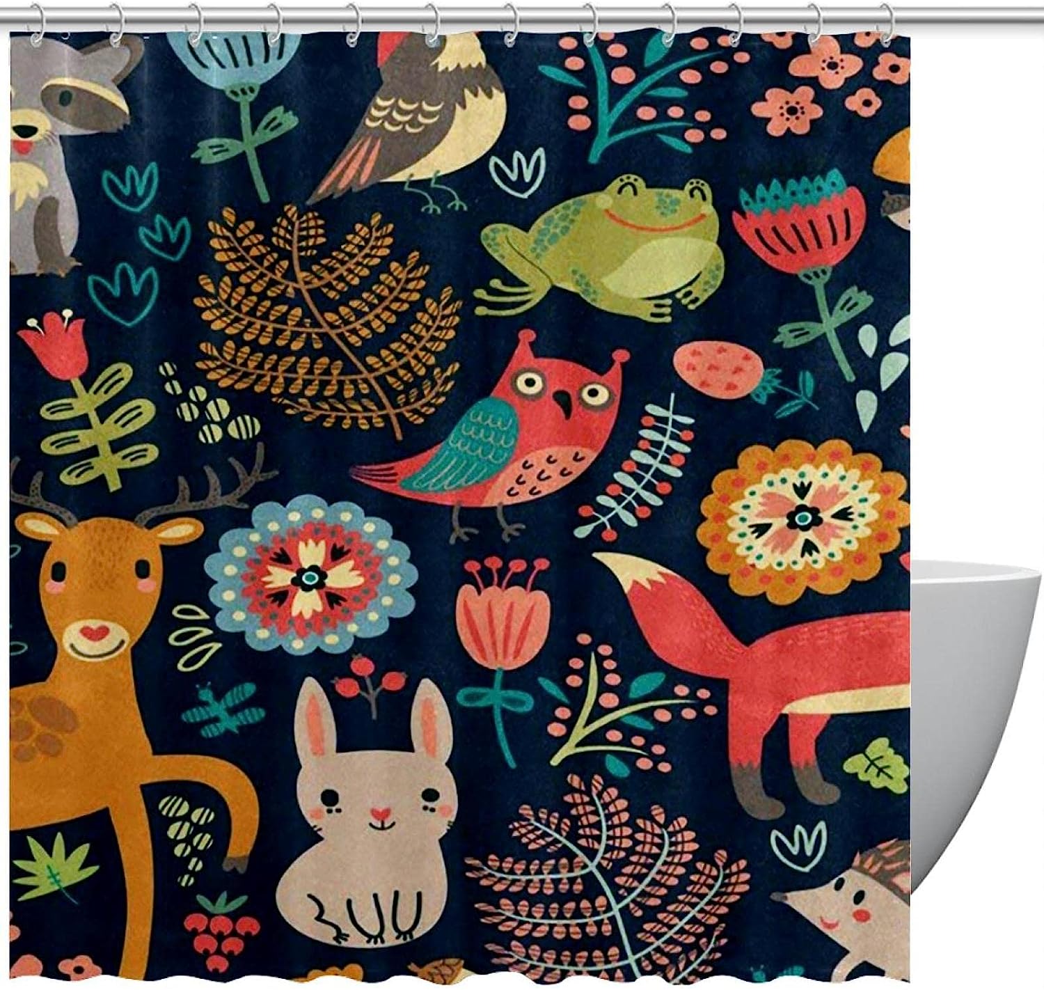Forest Owl Deer Animal Full Size Shower Curtain for Bathroom