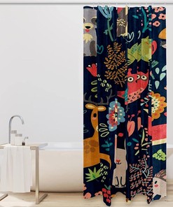 Forest Owl Deer Animal Full Size Shower Curtain for Bathroom