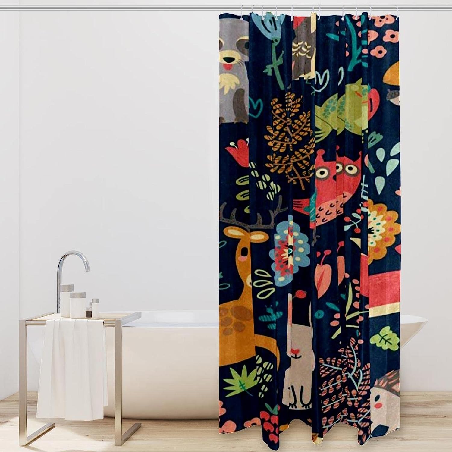 Forest Owl Deer Animal Full Size Shower Curtain for Bathroom