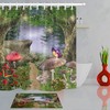 Forest Pathway Butterfly Fabric Shower Curtain with Magic Mushrooms Design - Enter the Realm of Enchantment. 