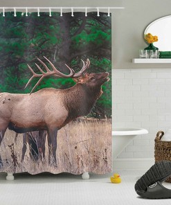 Forest Scenic Elk Shower Curtain - Waterproof Fabric Bathroom Accessory