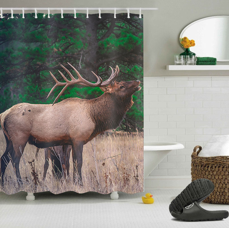 Forest Scenic Elk Shower Curtain - Waterproof Fabric Bathroom Accessory