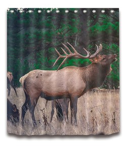 Forest Scenic Elk Shower Curtain - Waterproof Fabric Bathroom Accessory