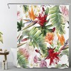 Forest Shower Curtain with Green Plants - LB Tropical Palm Leaf Orange Pink Flower Bath Decor