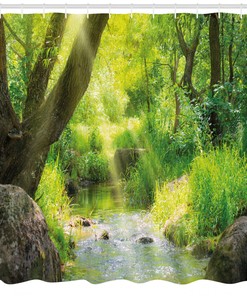 Forest Stream Cascade Tropical Print Shower Curtain For Serene Bathroom Decor - Forest Shower Curtain